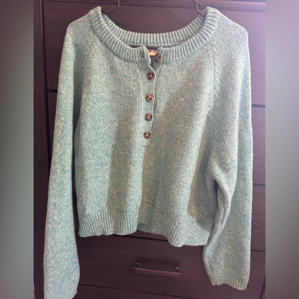 Blue Green Button-Up Sweater